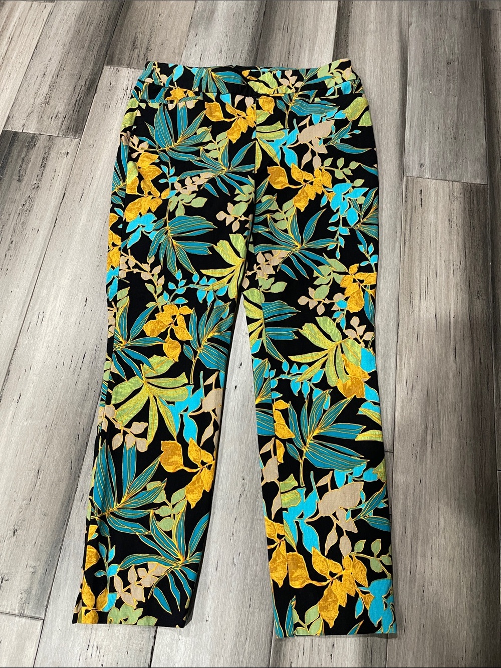 Chico's Women’s Slim Ankle Pants Tropical Floral Knit Stretch Pockets 26"